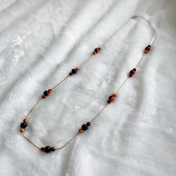 Vintage Long Necklace with Black & Orange Beads - Picture 1 of 4
